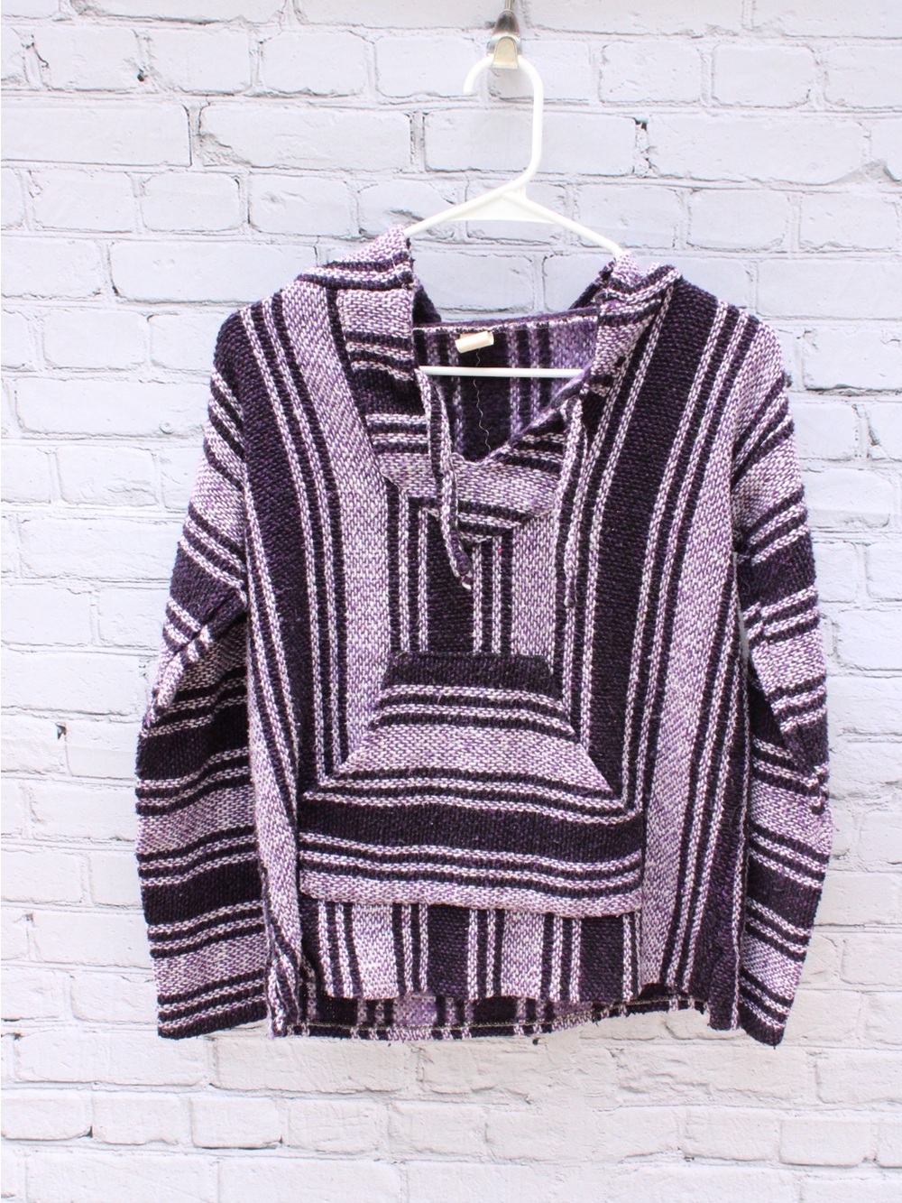 Purple Black Striped Baja Woven Pullover Hoodie extra small